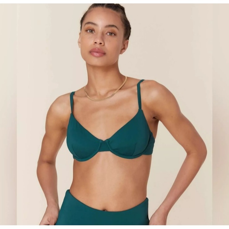 Nwt Mindy X Andie The Bermuda Top Underwire Bikini Top Deep Green Back Hook, Xl